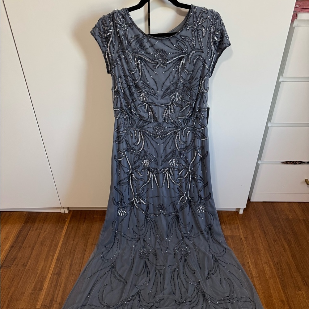 Adrianna papell dusty blue / gray AP1E207604 gown
